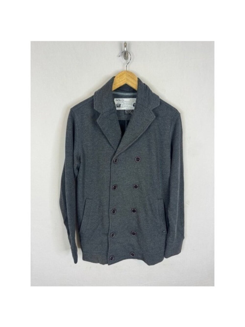 Diesel Mens Double Breasted Knit Pea Coat Jacket Charcoal Grey Size S